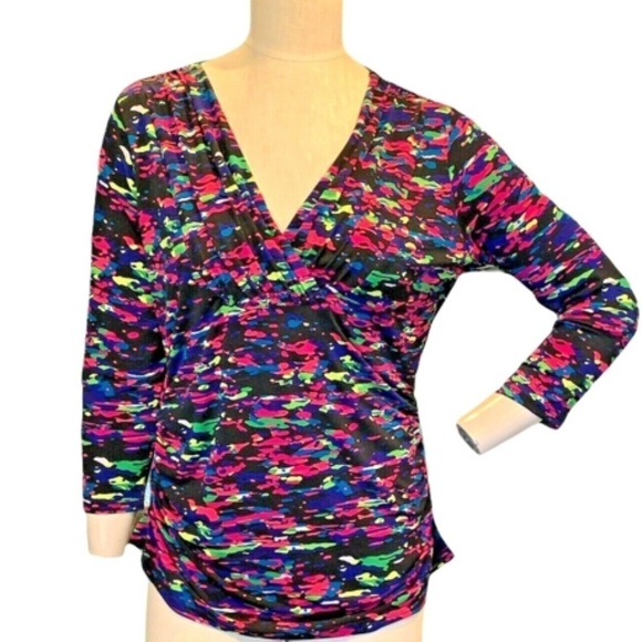 Peter Nygard Jewel Tone V-neck Ruched Side Stretch Knit Career Blouse Sz M #243E - Picture 1 of 6